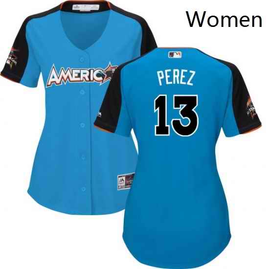 Womens Majestic Kansas City Royals 13 Salvador Perez Authentic Blue American League 2017 MLB All Star MLB Jersey